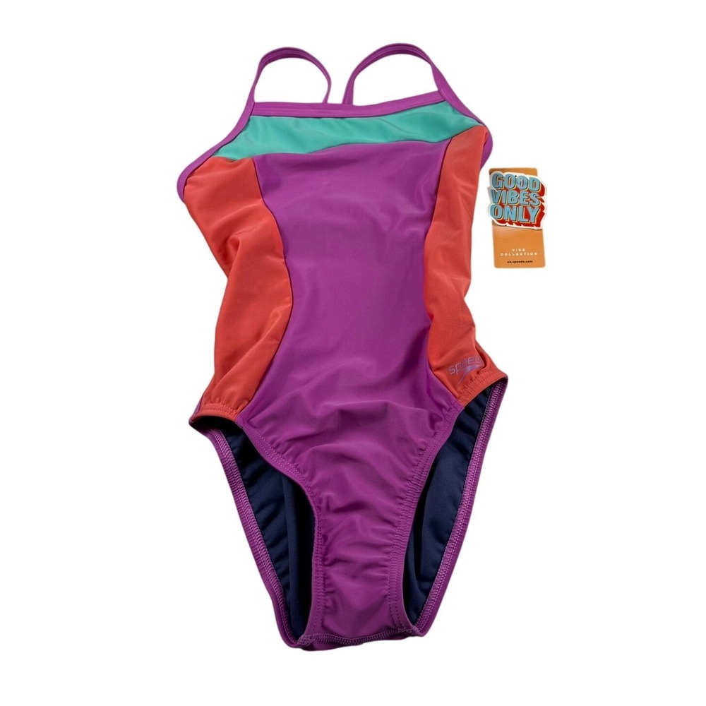 Speedo One Piece Swimsuit Womens 28 Training Suit Multicolor Colorblock Athletic